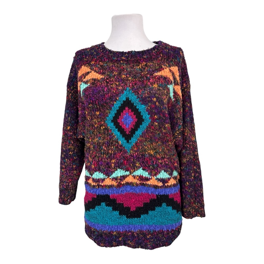 Vintage Just Cristina Women's Large Pullover Sweater Macrame 3/4 Sleeves